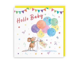 Hunts England - Cute Artistic New Baby Congratulations Card - Colourful Balloons - Cute, Stars, Cheerful, Fun, Boys, Girls - Little