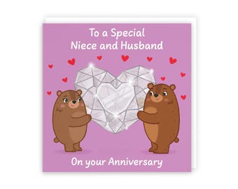 Hunts England - Cute Sparkling Love Niece And Husband Anniversary Card - Fun Bears Anniversary Card - Love Story