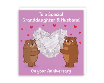 Hunts England - Cute Sparkling Love Granddaughter And Husband Anniversary Card - Fun Bears Anniversary Card - Love Story