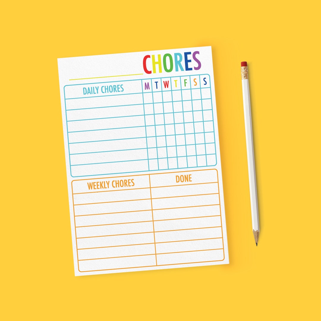 Kid's Chores Notepad Chore Chart Notepad for Children - Etsy