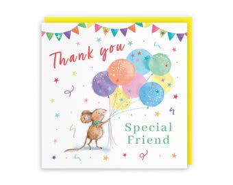 Hunts England - Cute Artistic Friend Thank You Card - Colourful Balloons - Cute, Stars, Cheerful, Fun - For Him, Her, Men, Women - Little