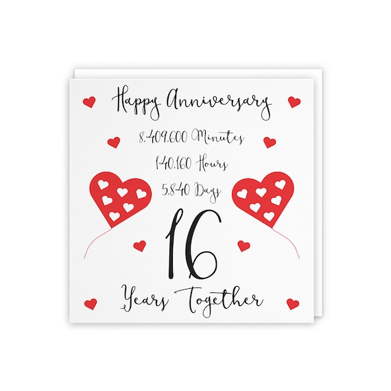 16th Wedding Anniversary Card - 16 Years Together - Happy