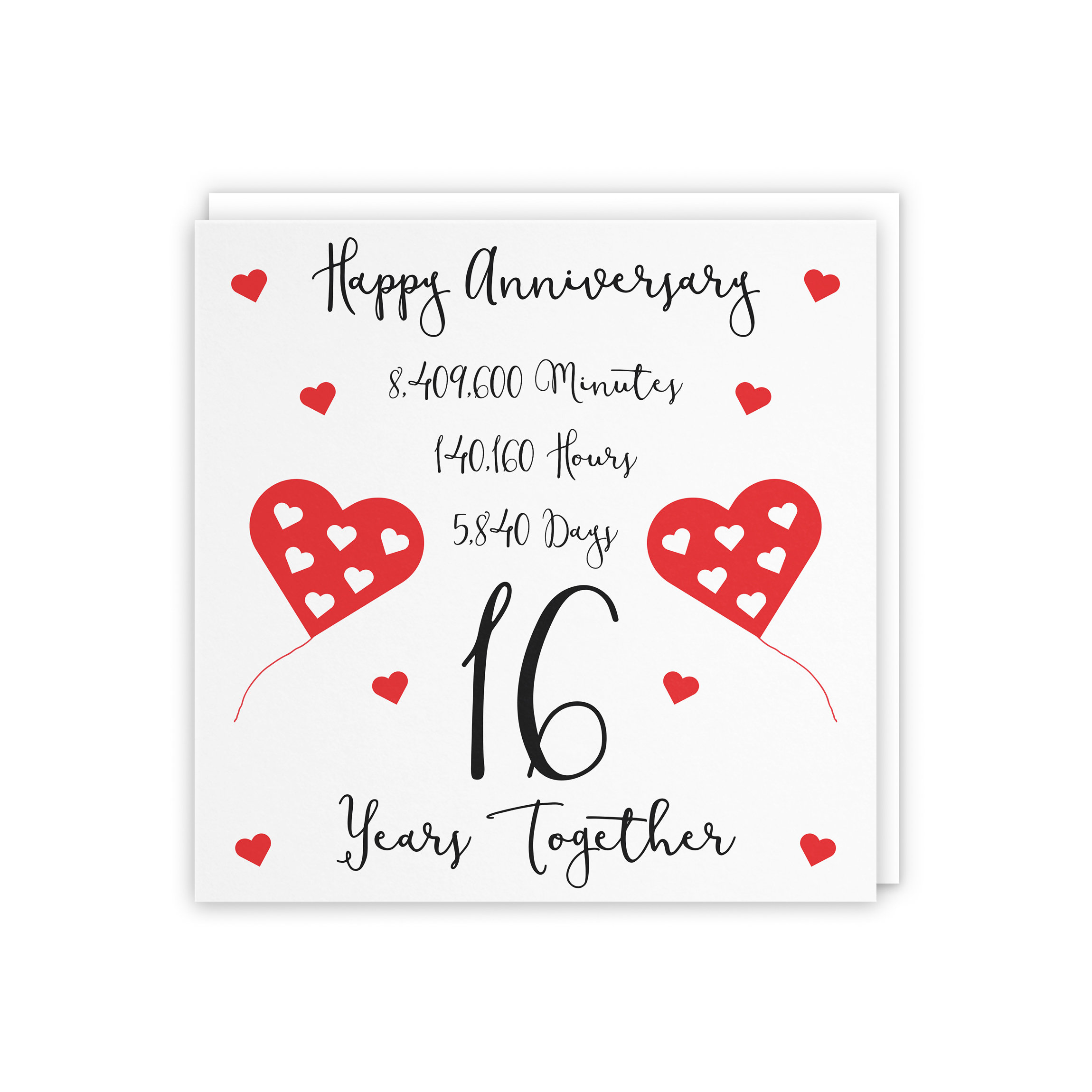 16th Wedding Anniversary Card - 16 Years Together - Happy