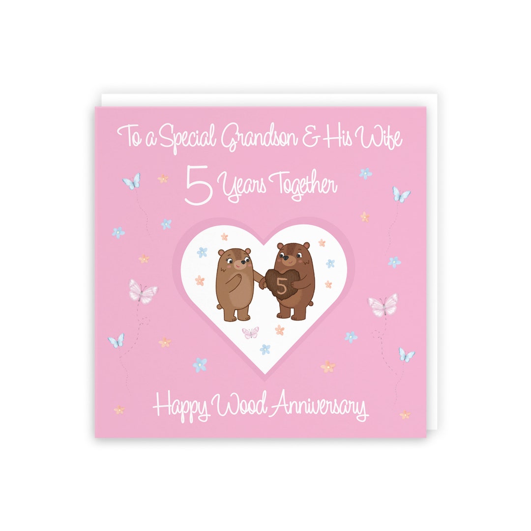 Hunts England Grandson & Wife 5th Anniversary Card 5 Years Wood ...