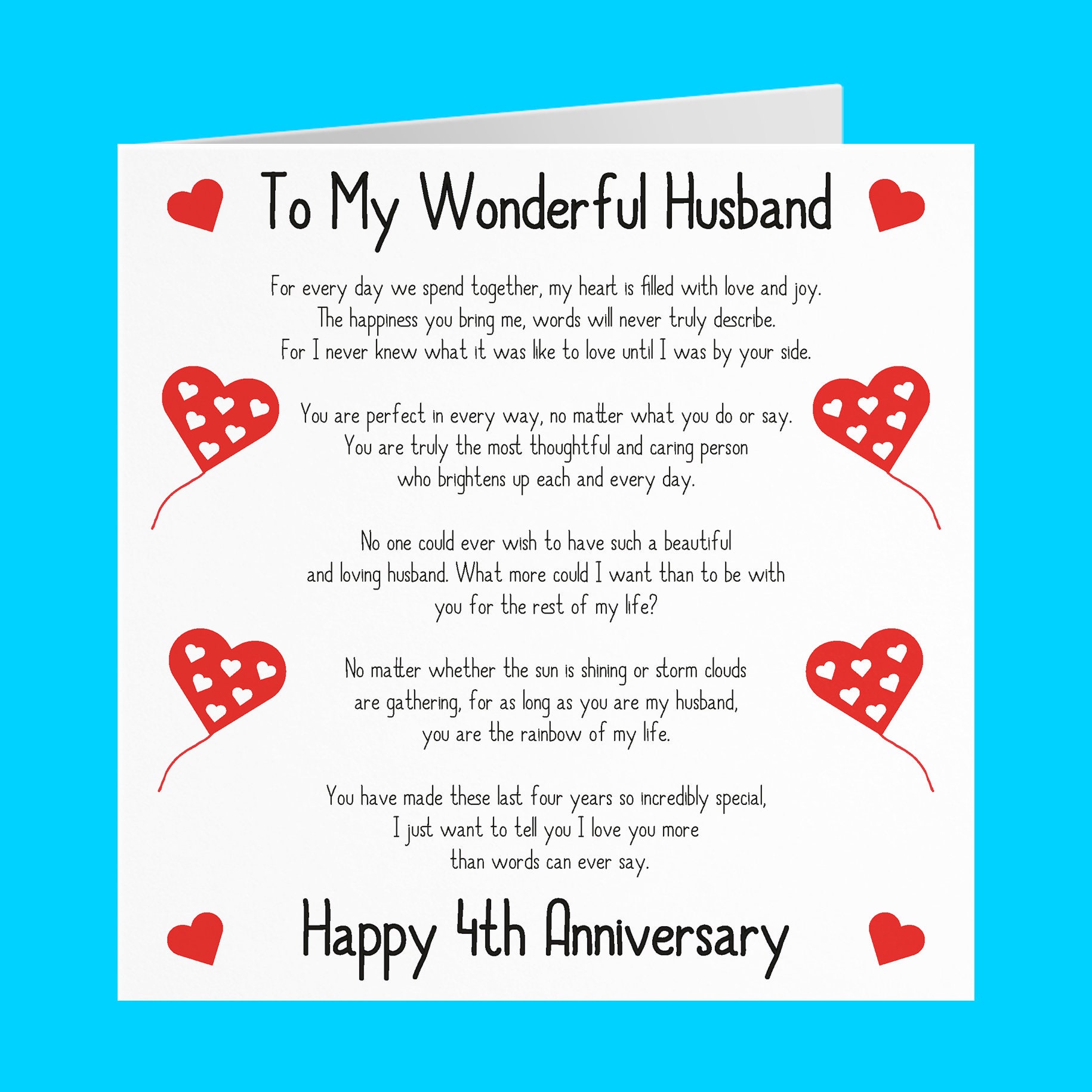 Romantic Husband 4th Wedding Anniversary Love Verse Card To Etsy Finland