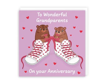 Hunts England - Cute Love Laces Grandparents Anniversary Card - Fun Bears Anniversary Card - Love Story