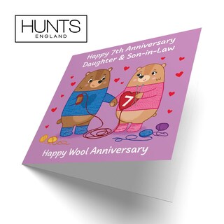 Biglietto Auguri Hunts England – 7° Anniversario Per Figlio E Nuora, Formato 148x148mm
