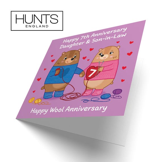 Biglietto Auguri Hunts England – 7° Anniversario Per Figlio E Nuora, Formato 148x148mm