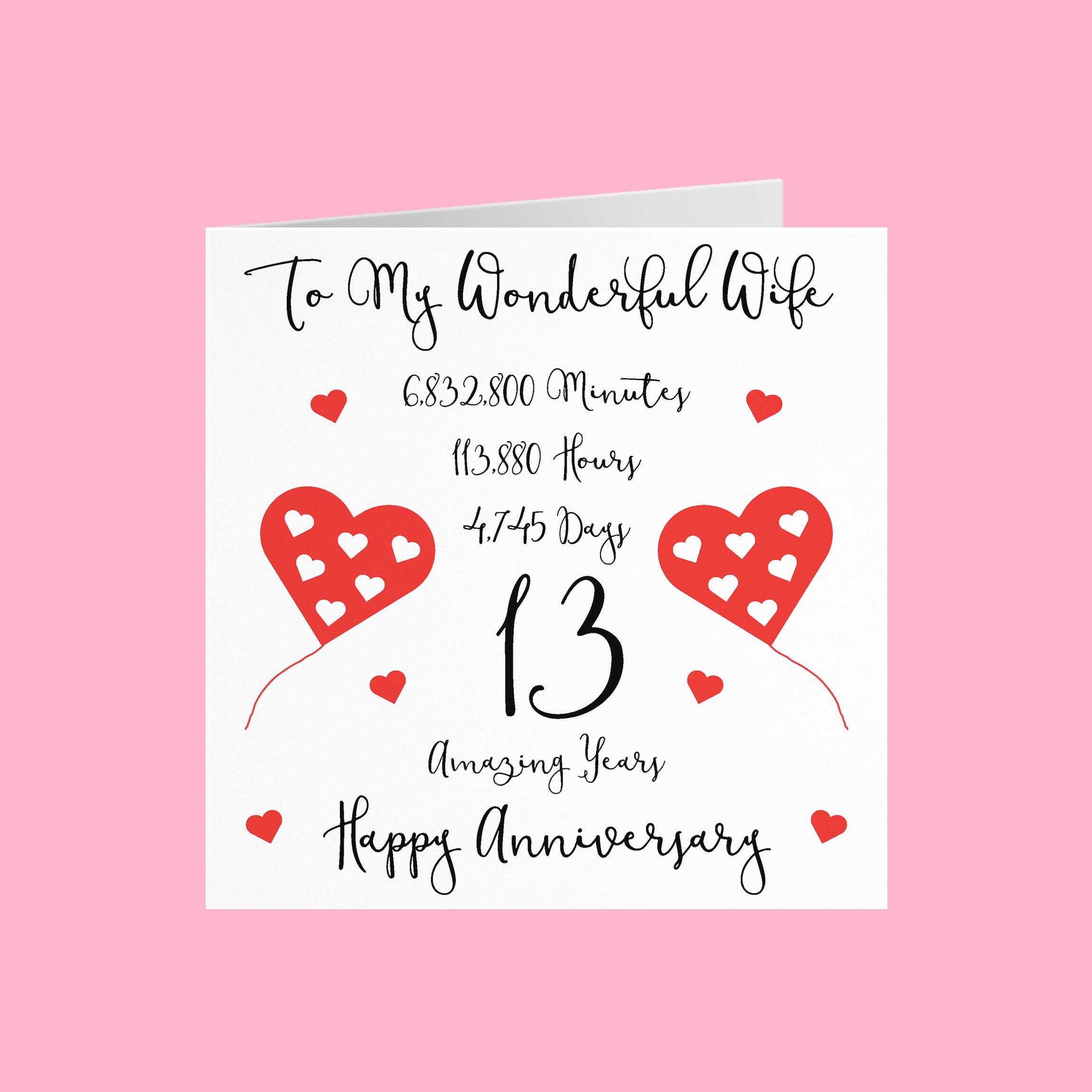 Romantic Wife 13th Wedding Anniversary Card To My Wonderful Etsy