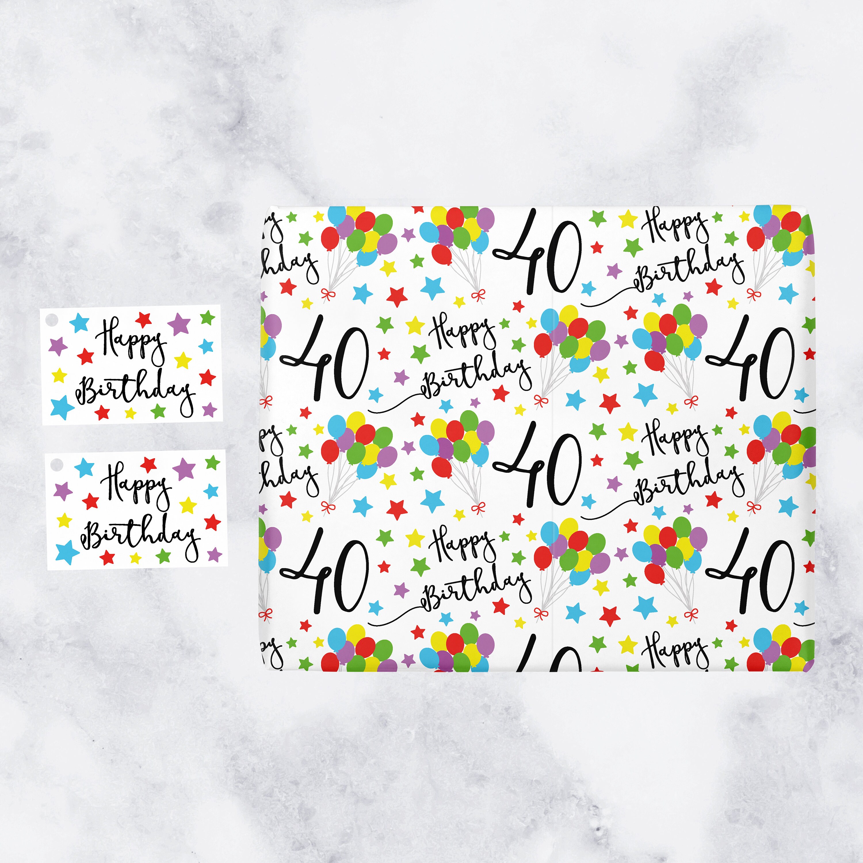 40th Birthday Gift Wrapping Paper & Gift Tags 40 Happy Etsy UK