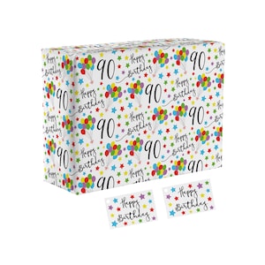 Hunts England - 90th Birthday Fun Wrapping Paper And Gift Tags - Age 90 Folded Gift Wrap For Him/Her - Iconic Collection - Age Ninety