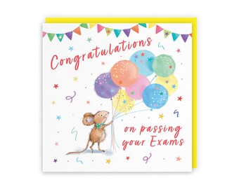 Hunts England - Cute Artistic Exams Congratulations Card - Colourful Balloons - Cute, Stars, Cheerful, Fun - For Him, Her, Women, Men,