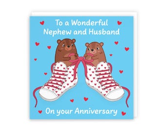 Hunts England - Cute Love Laces Same Sex Nephew And Husband Anniversary Card - Fun Bears Anniversary Card - Love Story