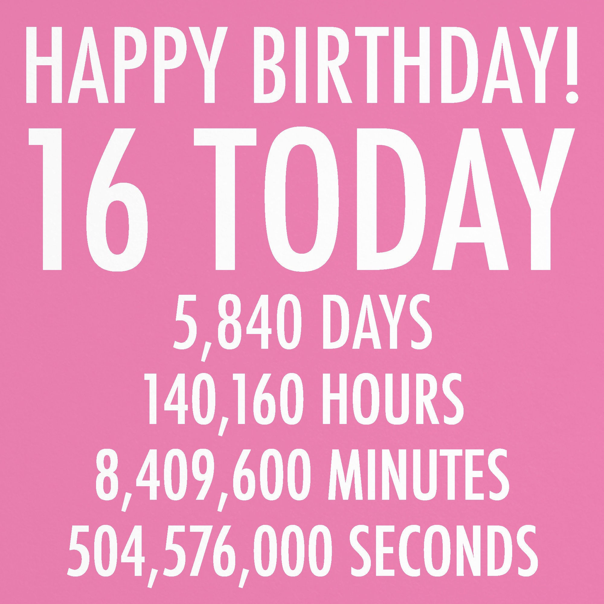 Funny 16th Birthday Card Pink Happy Birthday 16 Today | Etsy