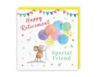 Hunts England - Cute Artistic Friend Retirement Card - Congratulations - Colourful Balloons - Cute, Stars, Cheerful, Fun - For Him, Her,