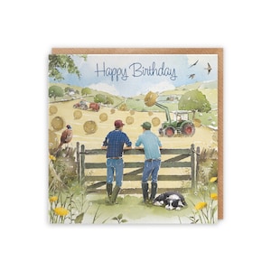 Hunts England - Farmers Artistic Open Birthday Card For Him - 'Haymaking' - Farmers And Tractors - Milo's Gallery Collection