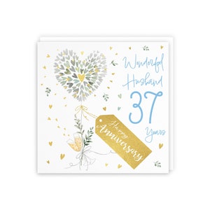 Hunts England - Husband 37th Anniversary Card - 37 Years Husband - Contemporary Hearts - Gold Foil - Fun 37th Wedding Anniversary Card