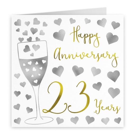 23rd Wedding Anniversary Card Happy Anniversary 23 Years Silver Hearts Collection