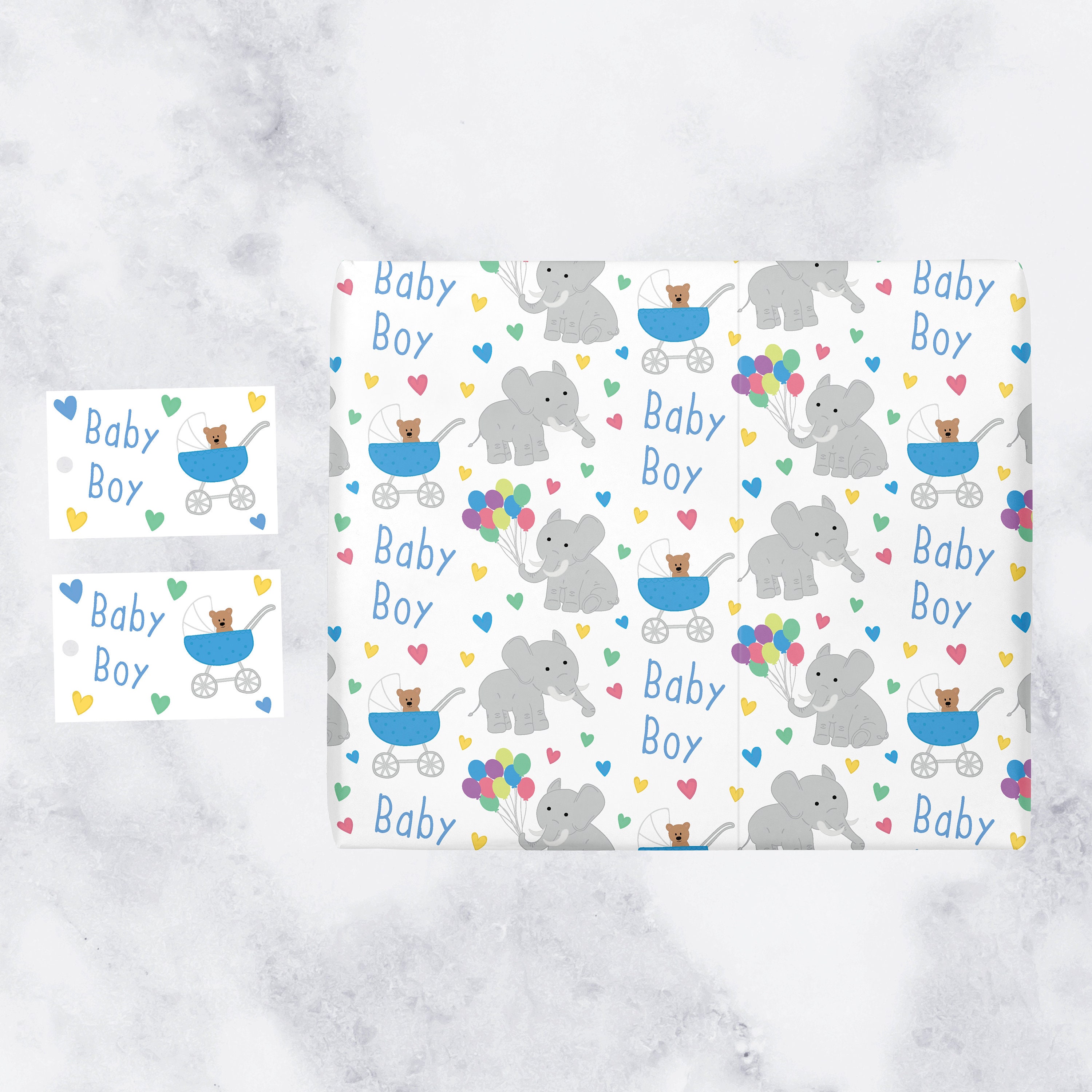 Baby Boy New Baby Gift Wrapping Paper And Gift Tags Baby Boy Etsy