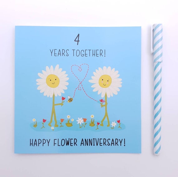 4th Wedding Anniversary Card Flower Anniversary Etsy