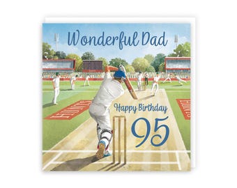 Hunts England - 95th Dad Cricket Birthday Card - Milo's Gallery - Age 95 Sport Fun Birthday Card For Dad - Birthday Card For 95 Year Old