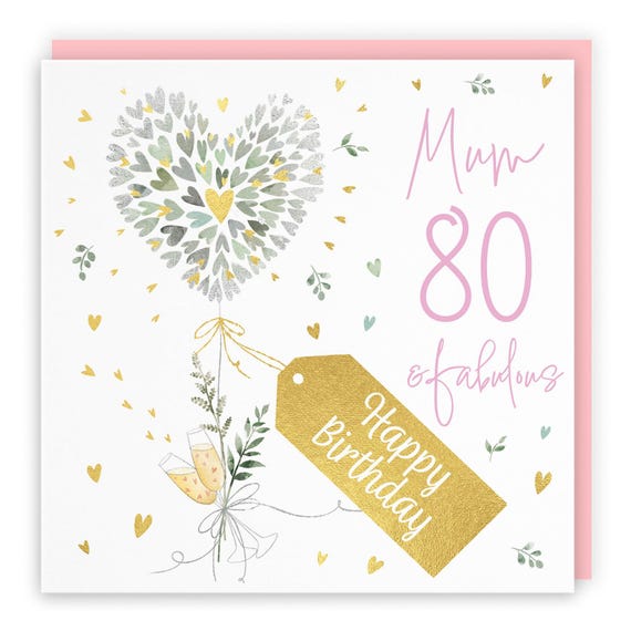 Hunts England Geburtstagskarte 'Happy Birthday Mum' 80. Geburtstag — 21x21 Cm, FSC-zertifiziert, Mit Umschlag
