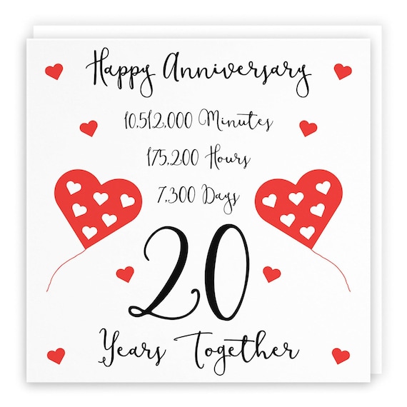 20th Wedding Anniversary Card - 20 Years Together - Happy