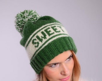 Personalized hat, Custom knit hat, personalized knit beanie, Giant Pompom, Personalized Name beanie, Customizable winter beanie