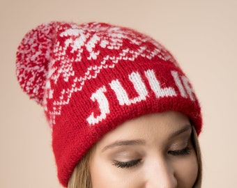 Custom Knit Winter beanie, Hand knit personalized beanie, Name winter pompom beanie, Men winter hat, personalized gift, Custom Knit Man hat