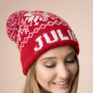 Custom Knit Winter beanie, Hand knit personalized beanie, Name winter pompom beanie, Men winter hat, personalized gift, Custom Knit Man hat
