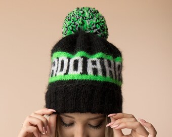 Custom Beanie, Hand knit Custom hat, Personalize beanie, Name winter hat, man name hat, Man winter beanie, Giant pompom beanie, monogram hat