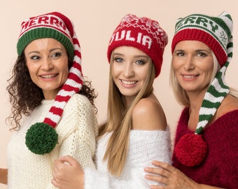 Chapéu de festa de Natal personalizado, chapéu com nome festivo, chapéu com nome de Natal, chapéu de duende personalizado, chapéu de pompom de Papai Noel personalizado, presentes personalizados, AddaHat