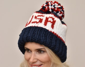 Chunky winter hat USA, Election hat, hand knit hat, men winter beanie, custom knit USA beanie hat, Patriot hat, indipendence day, team hat