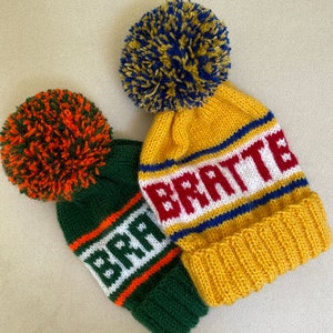 Personalized men bobble hat, Custom name pom beanie, Personalised Knit logo beanie, Custom Knit Branded hat, Personalised hand knit ski hat