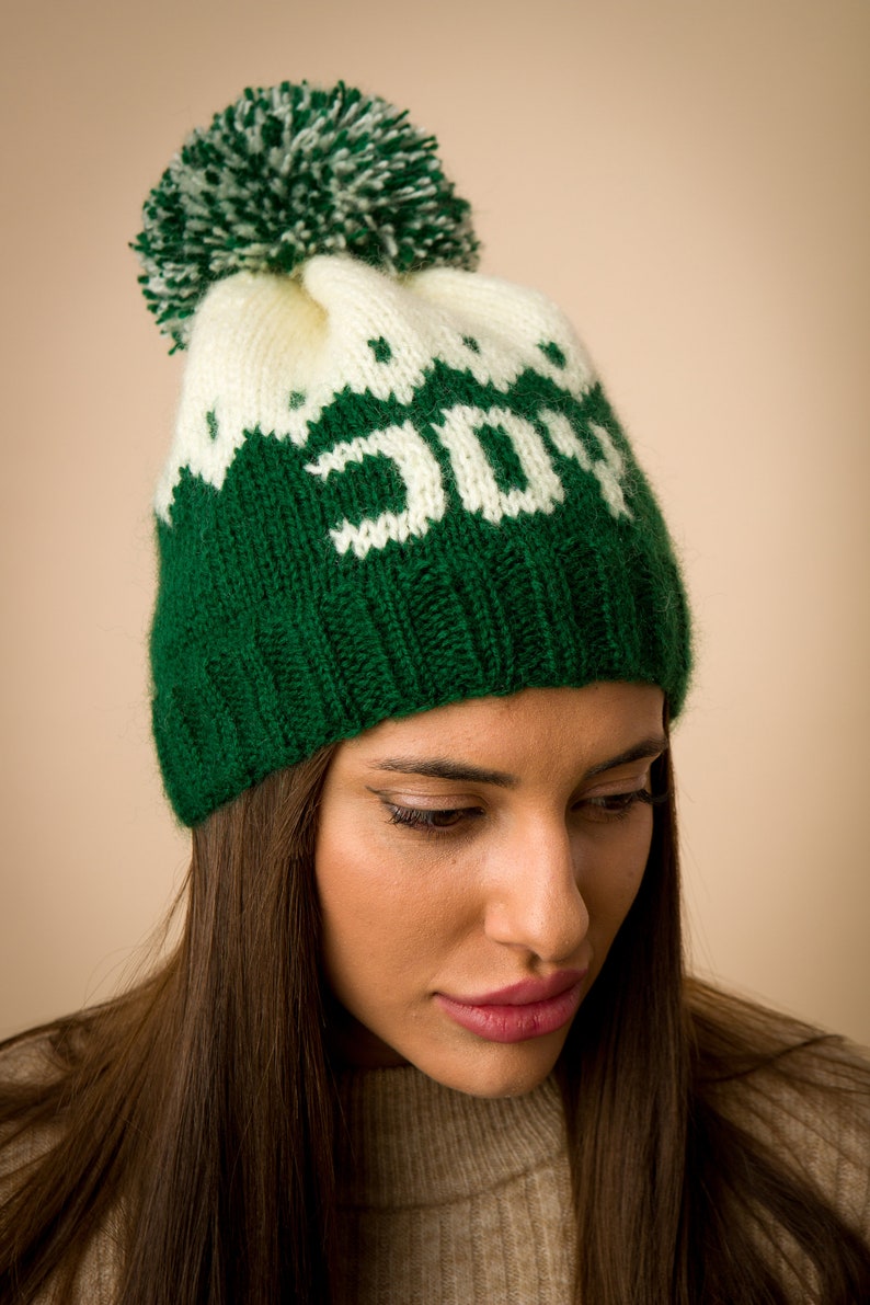 Personalized Knit hat, Custom beanie, personalized beanie, Giant Pompom hat custom gift, Custom Knit Name Hat, Custom winter hat image 3