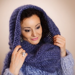 Mohair Snood Schal - lange Tube Schal - stricken Mohair Schal - Kapuzenschal - Winter Schal - Kabel stricken Cowl - Mohair Fetisch - stricken Wolle Rohr