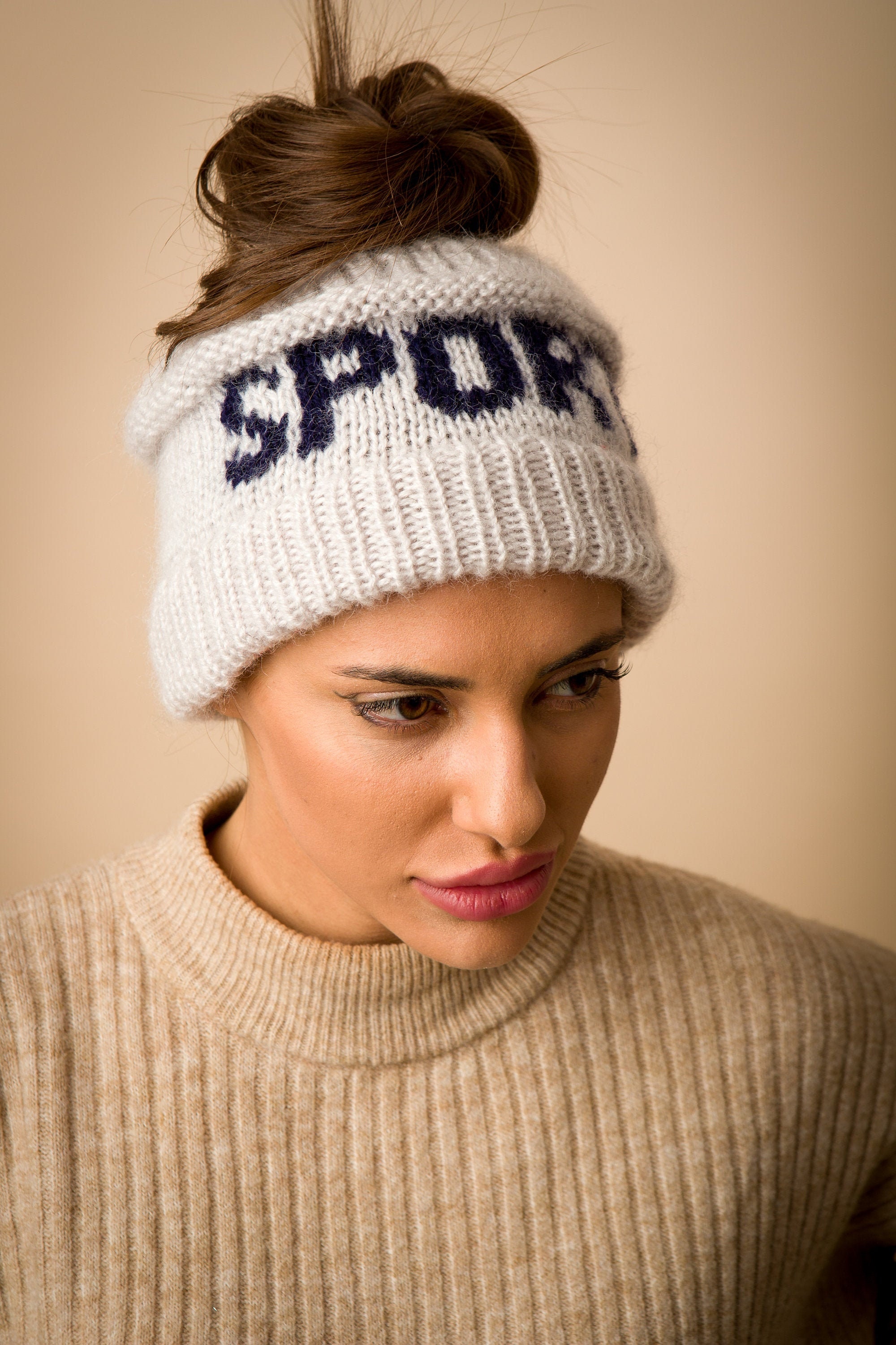 Personalized Messy Bun Hat Custom Knit 