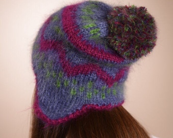 Aerusi Cute Origin Heart Knit Beret Hat Women Comfortable Beanie Cap with Fuzzy Pompom