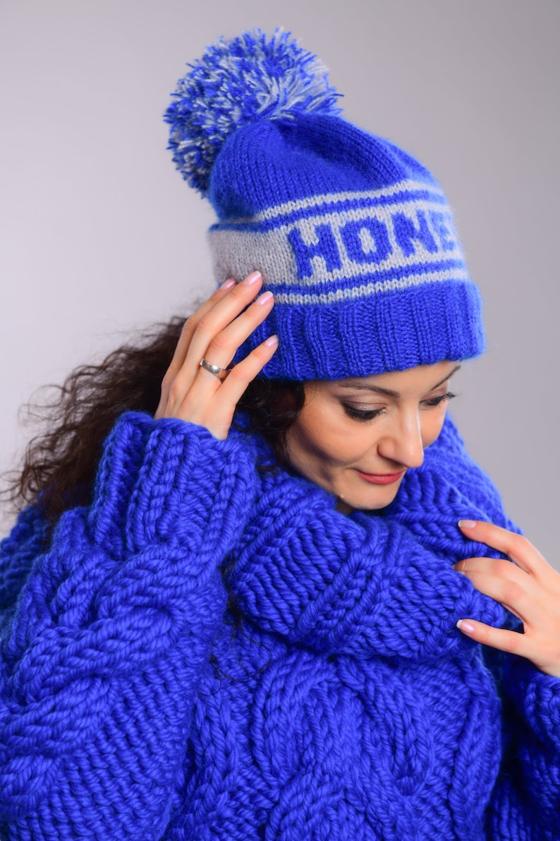 Custom made hat Name Hat Personalized knit hat Pompom Knit Etsy