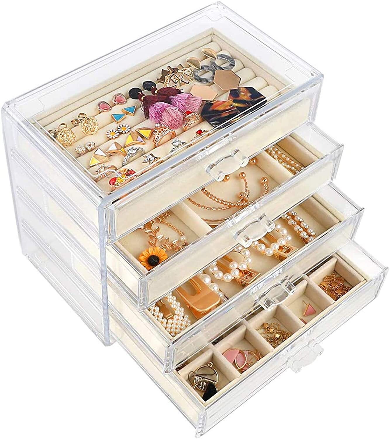 Acrylic Jewelry Box with 4 Drawers Velvet Jewelry Organizer Etsy
