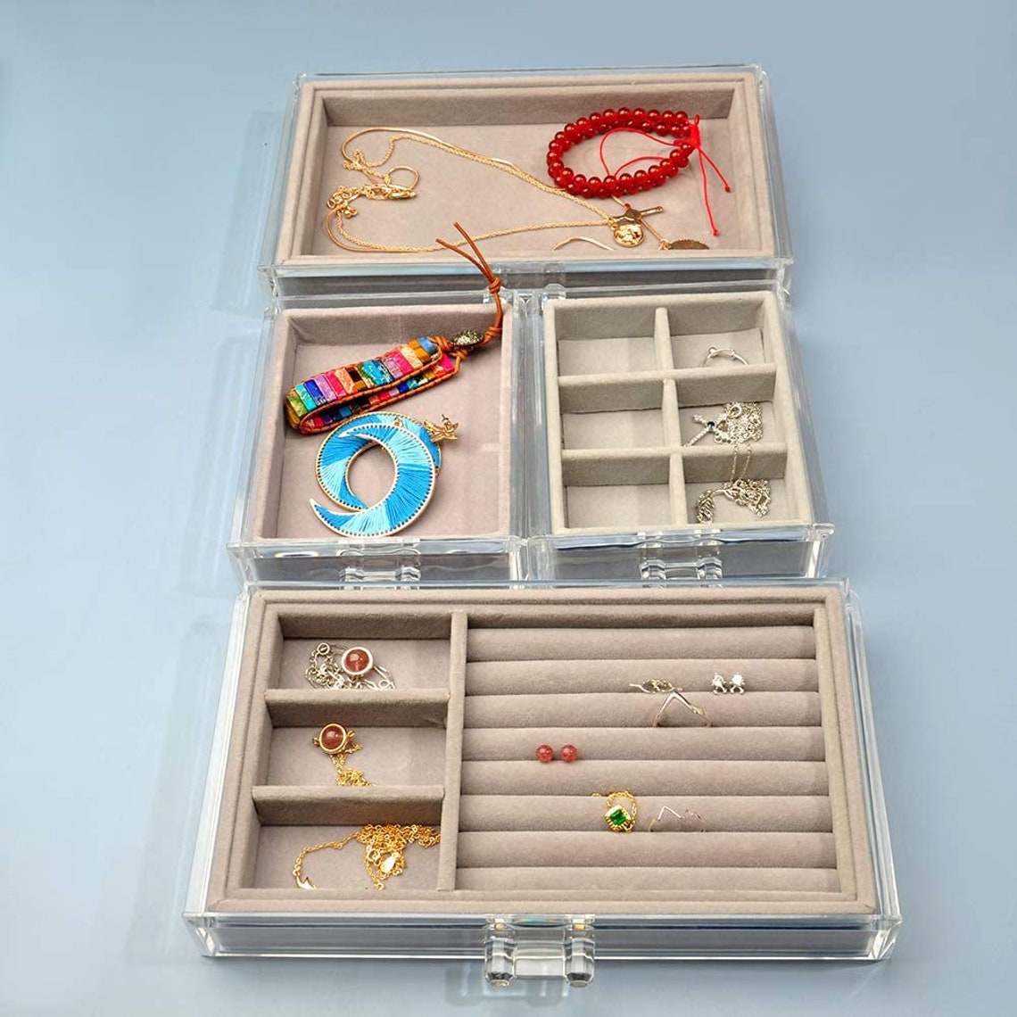 Bamboo Jewelry Organizer Box with 4 Clear Acrylic jewelry Etsy