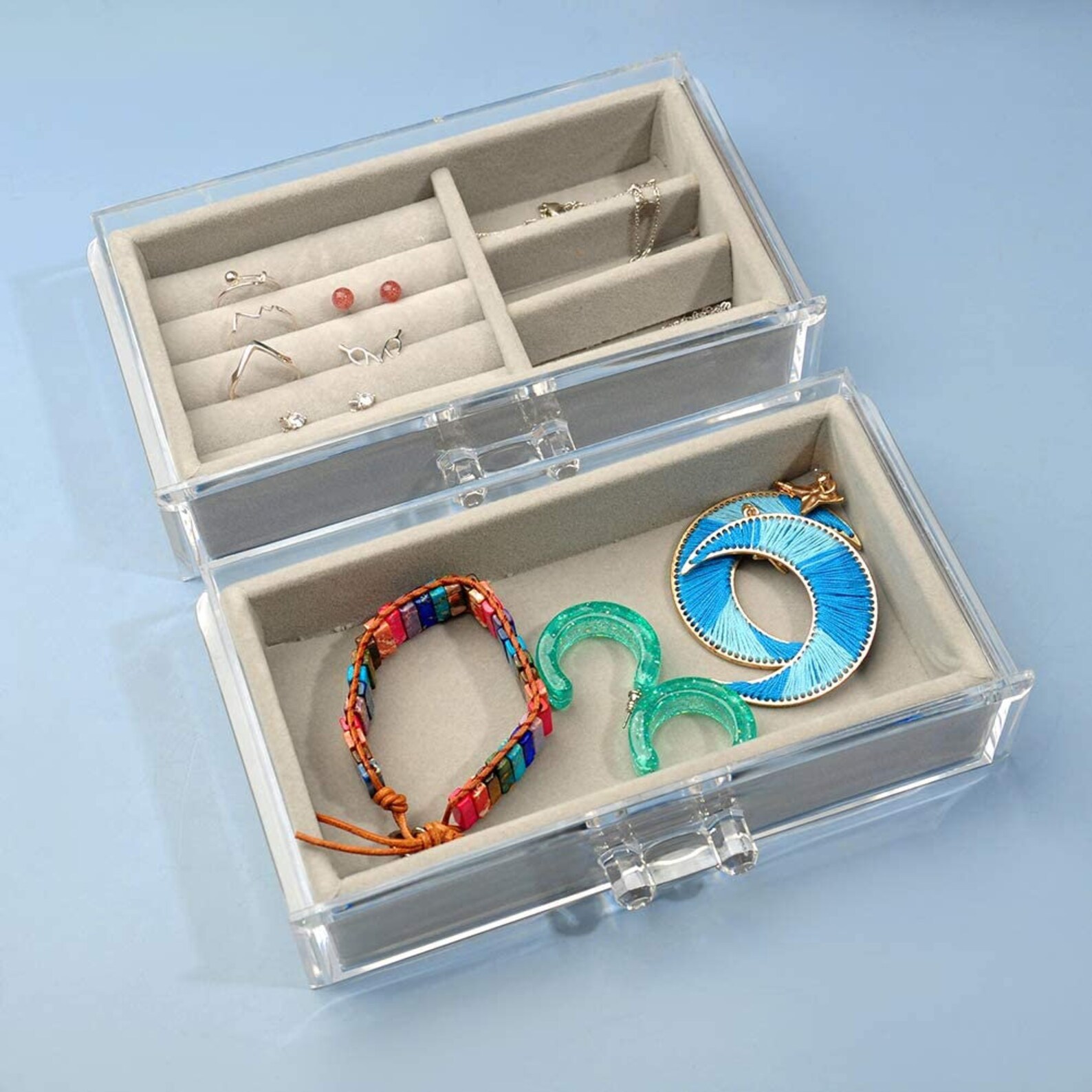 Bamboo Jewelry Organizer Box with 4 Clear Acrylic jewelry Etsy