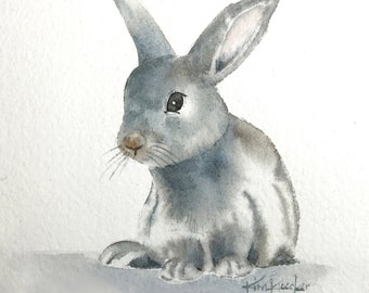 The Christmas Bunny Watercolor Print Gray Baby Bunny