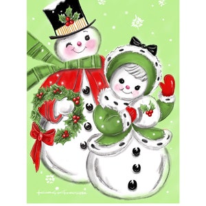 Mr. & Mrs. 1950&#39;s Snowman Couple in Green