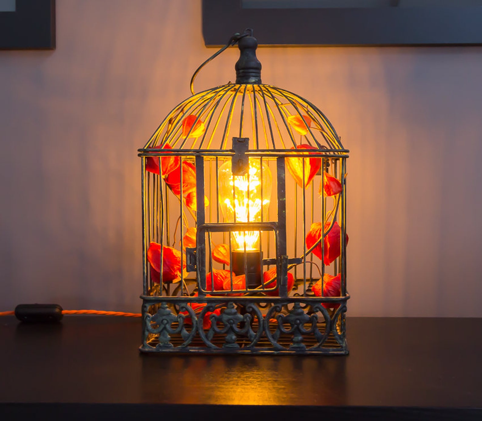 Unique Vintage Look Bird Cage Table Lamp Etsy UK