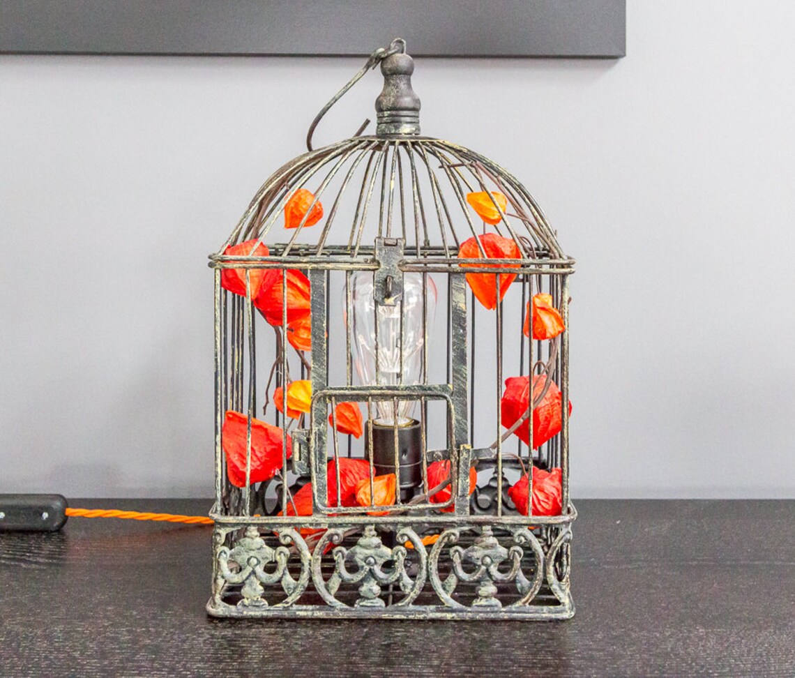 Unique Vintage Look Bird Cage Table Lamp Etsy UK