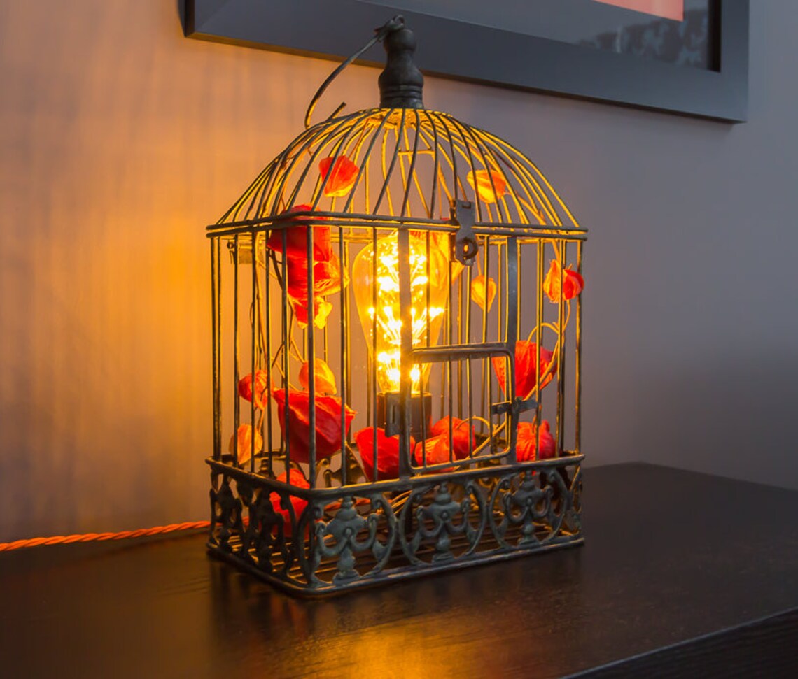 Unique Vintage Look Bird Cage Table Lamp Etsy UK