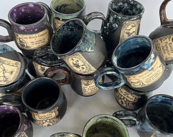 Handmade Ceramic Apothecary Mug, Witchy Halloween Coffee Cup