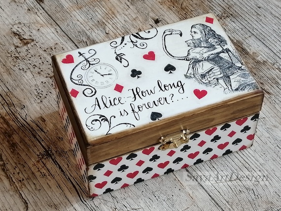 Green Alice box, Alice in Wonderland, White rabbit, Ring holder,  Personalized gift, To order