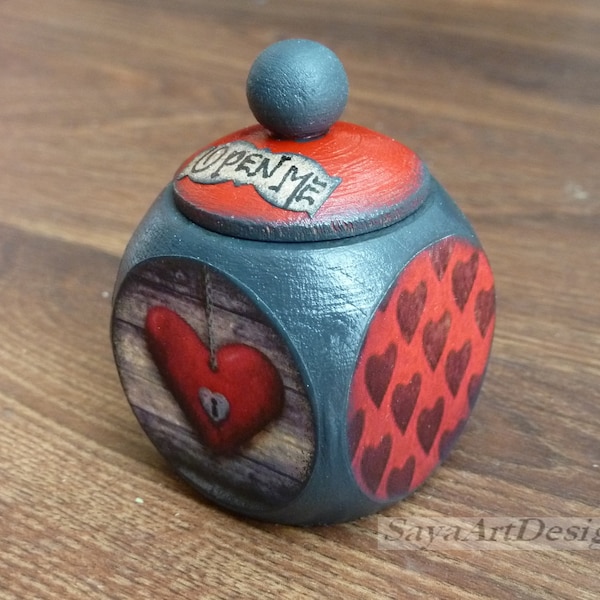 Alice in Wonderland Ring Box. Engagement Proposal Box. Open Me Jewelry Box. Red Heart with Lock Box. Valentine gift. Wedding Proposal.